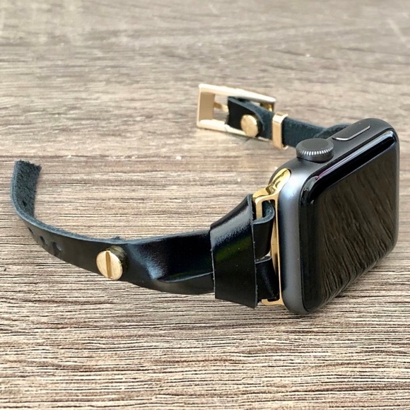 Gold Apple Watch Black Italian Leather Bracelet main image 7